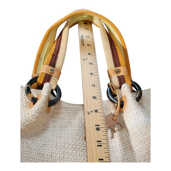 Elaine Turner Beige Woven Straw Handbag with Multicolor Double Handle - Picture 8 of 12